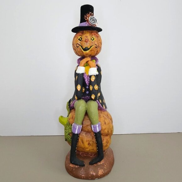 CJF Design Pumpkin Man Figure Halloween Folk Art Whimsical 12.5" Primitive Decor - Picture 1 of 8